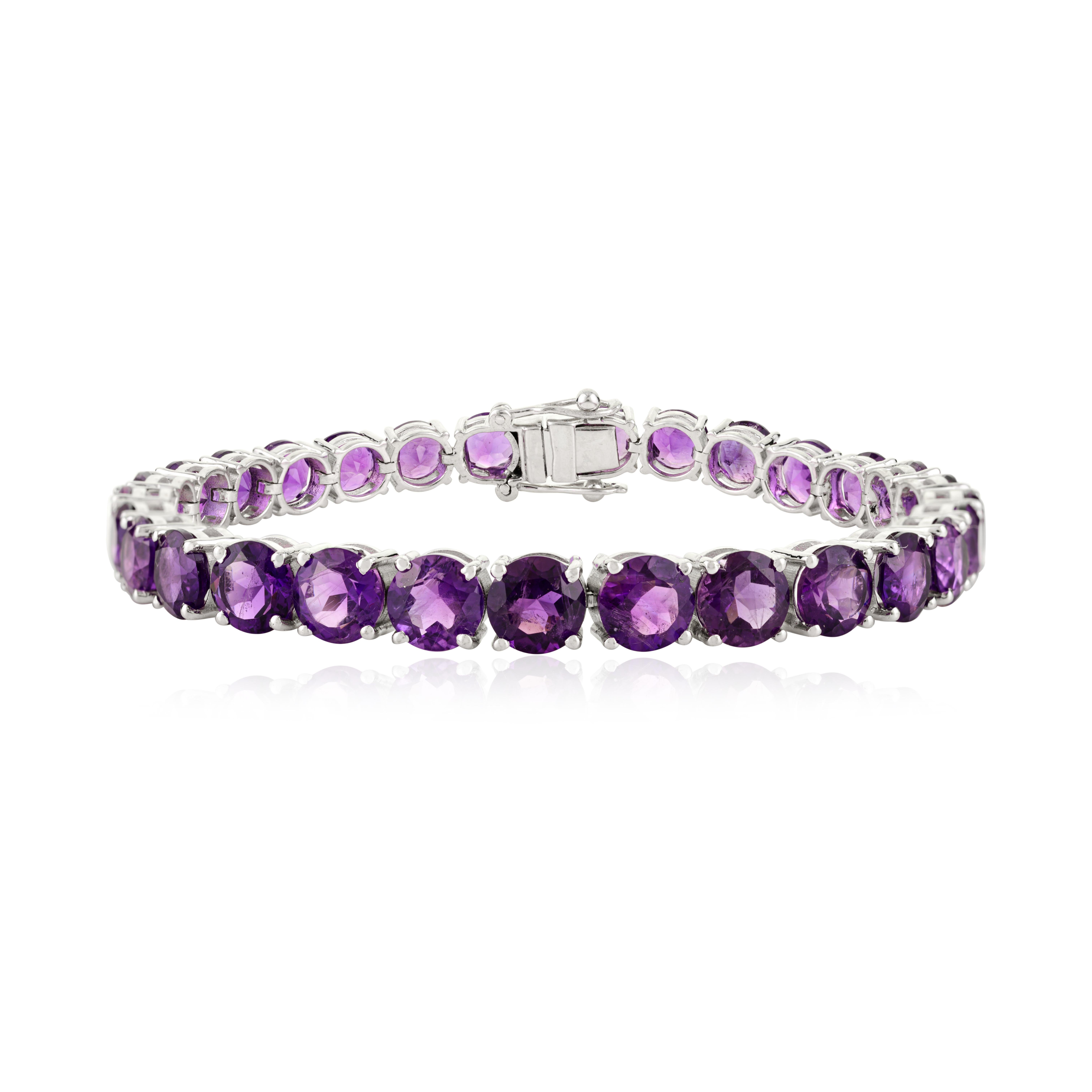 Classic Round Faceted Amethyst Tennis Bracelet for Grandma Gift in 925 Silver im Angebot 1