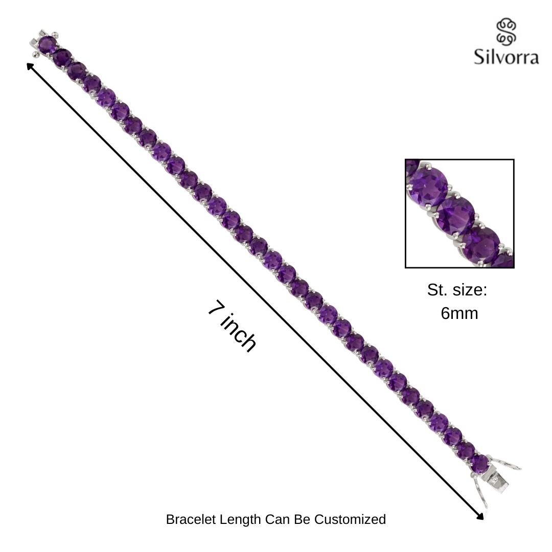 Bracciale da tennis classico con ametista sfaccettata rotonda per la nonna in argento 925 in vendita 3