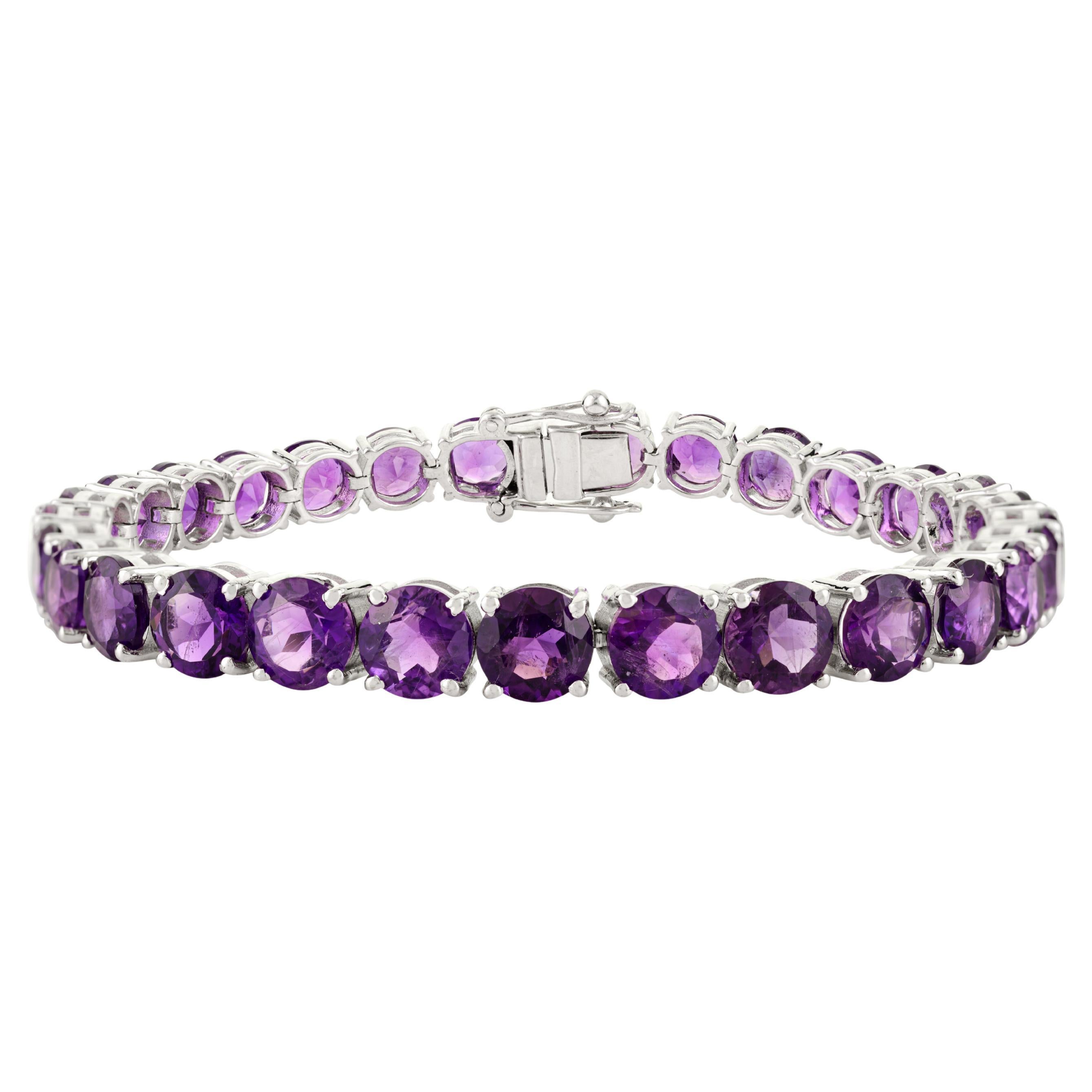 Classic Round Faceted Amethyst Tennis Bracelet for Grandma Gift in 925 Silver im Angebot