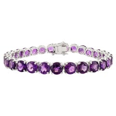 Classic Round Faceted Amethyst Tennis Bracelet for Grandma Gift in 925 Silver