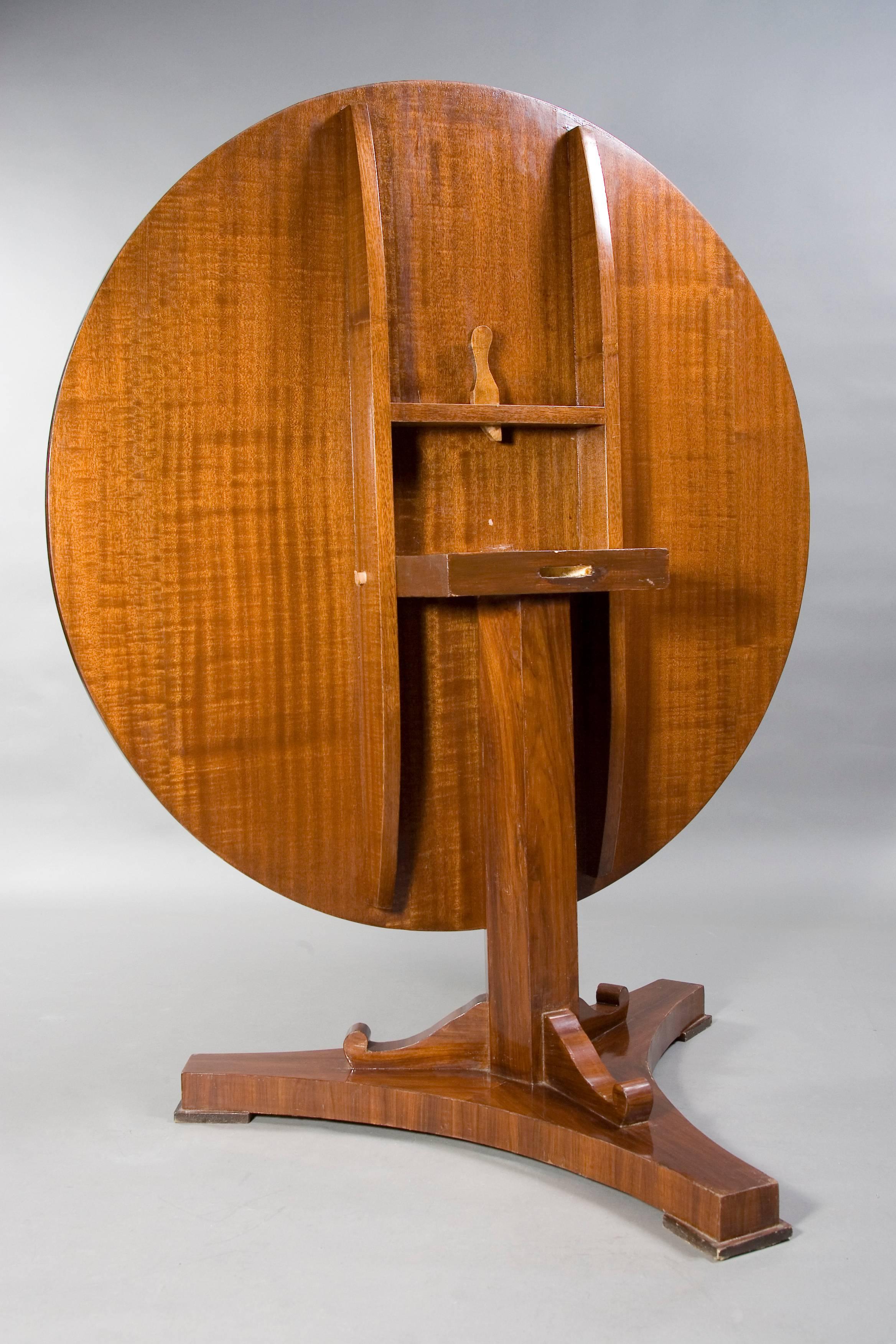 Veneer Classic Round Folding Table in Biedermeier Style, Mahogany Wood