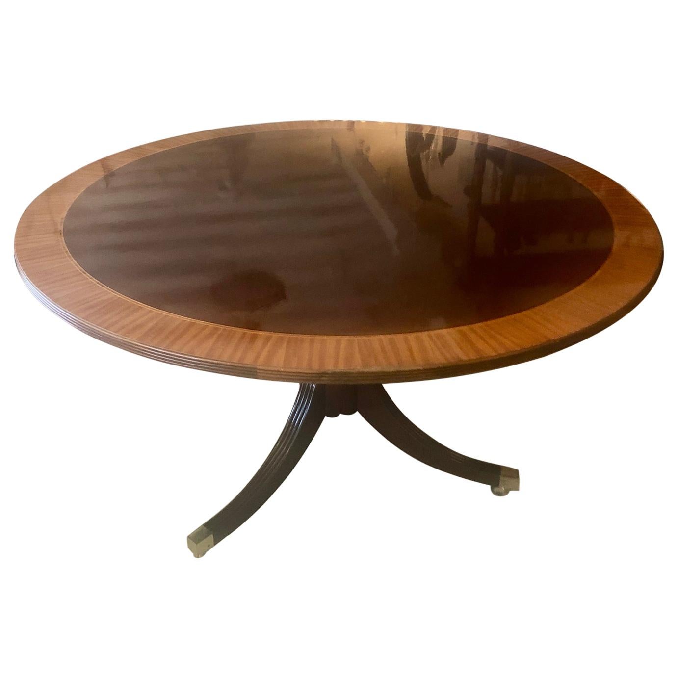 Classic Round Mahogany and Banded Satinwood Dining Table Center Table by Baker