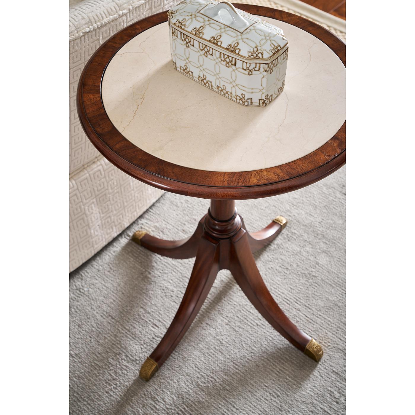 Neoclassical Classic Round Marble Top Accent Table For Sale