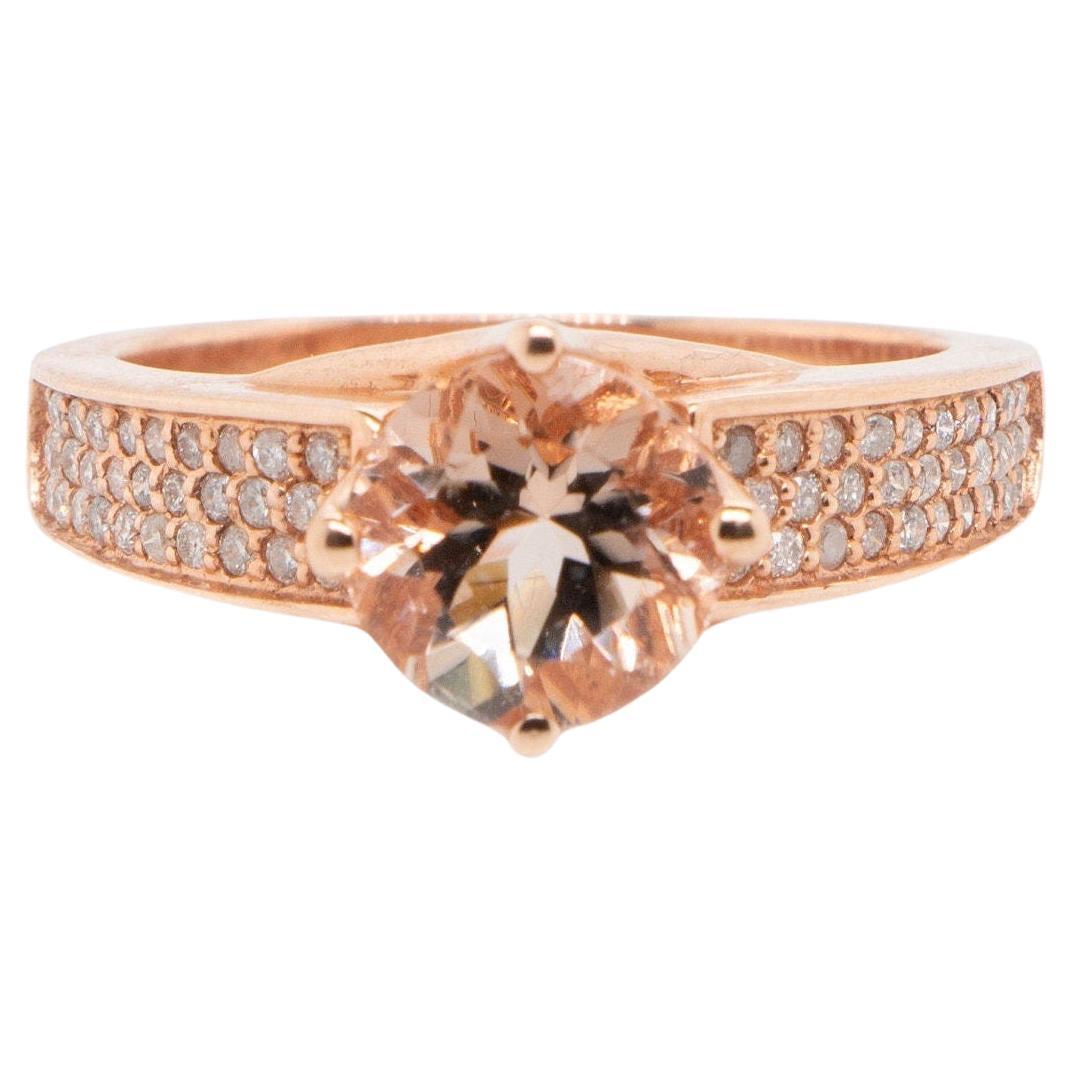 Klassischer klassischer runder Morganit-Ring & Diamant-Verlobungsring