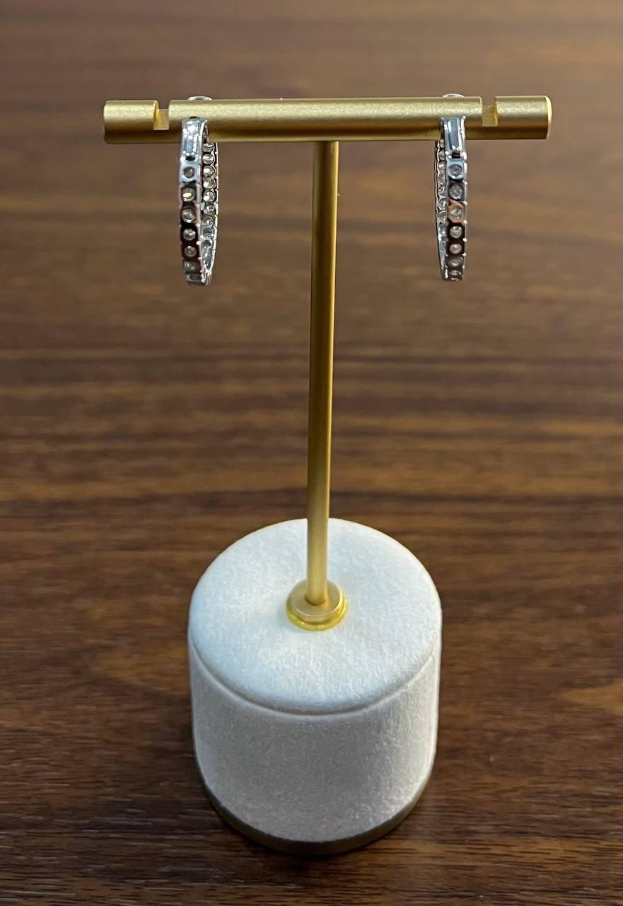 Classic Round Shape Brilliant Cut 18K White Gold Medium Hoop Earrings For Sale 7