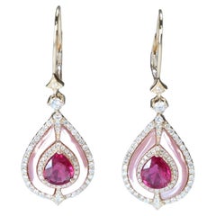 Classic Rubellite 14k Yellow Gold Pear Cut Diamond Accents Cocktail Earring