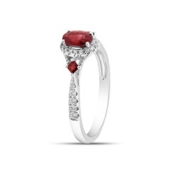 Classic Ruby 14k White Gold Oval Cut with Round-Cut Diamond Accents Ring