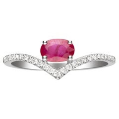 Vintage Classic Ruby 14k White Gold Oval Cut with Round-Cut Diamond Accents Ring