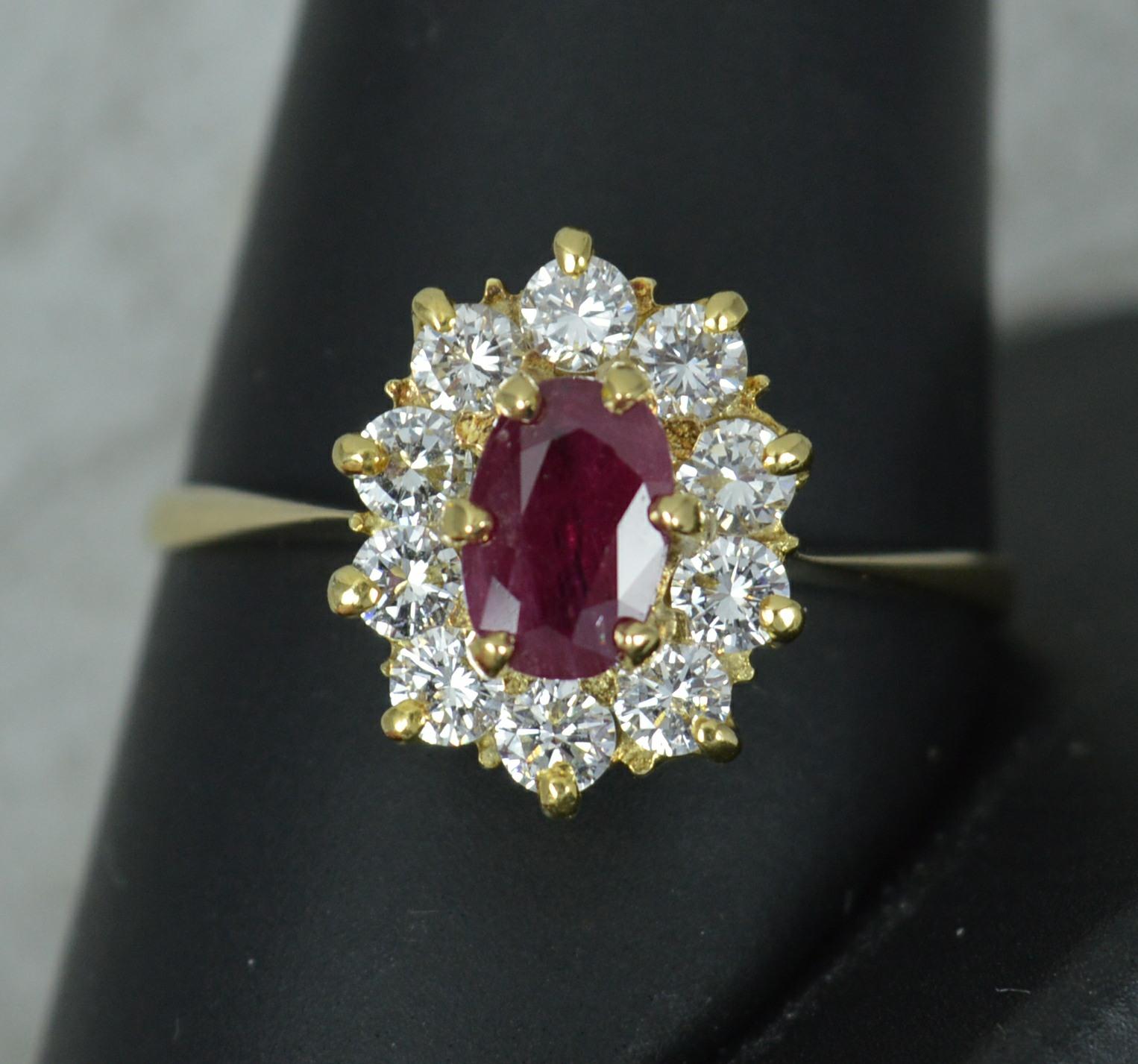 Classic Ruby and 0.85 Carat Diamond 18ct Gold Cluster Ring 7