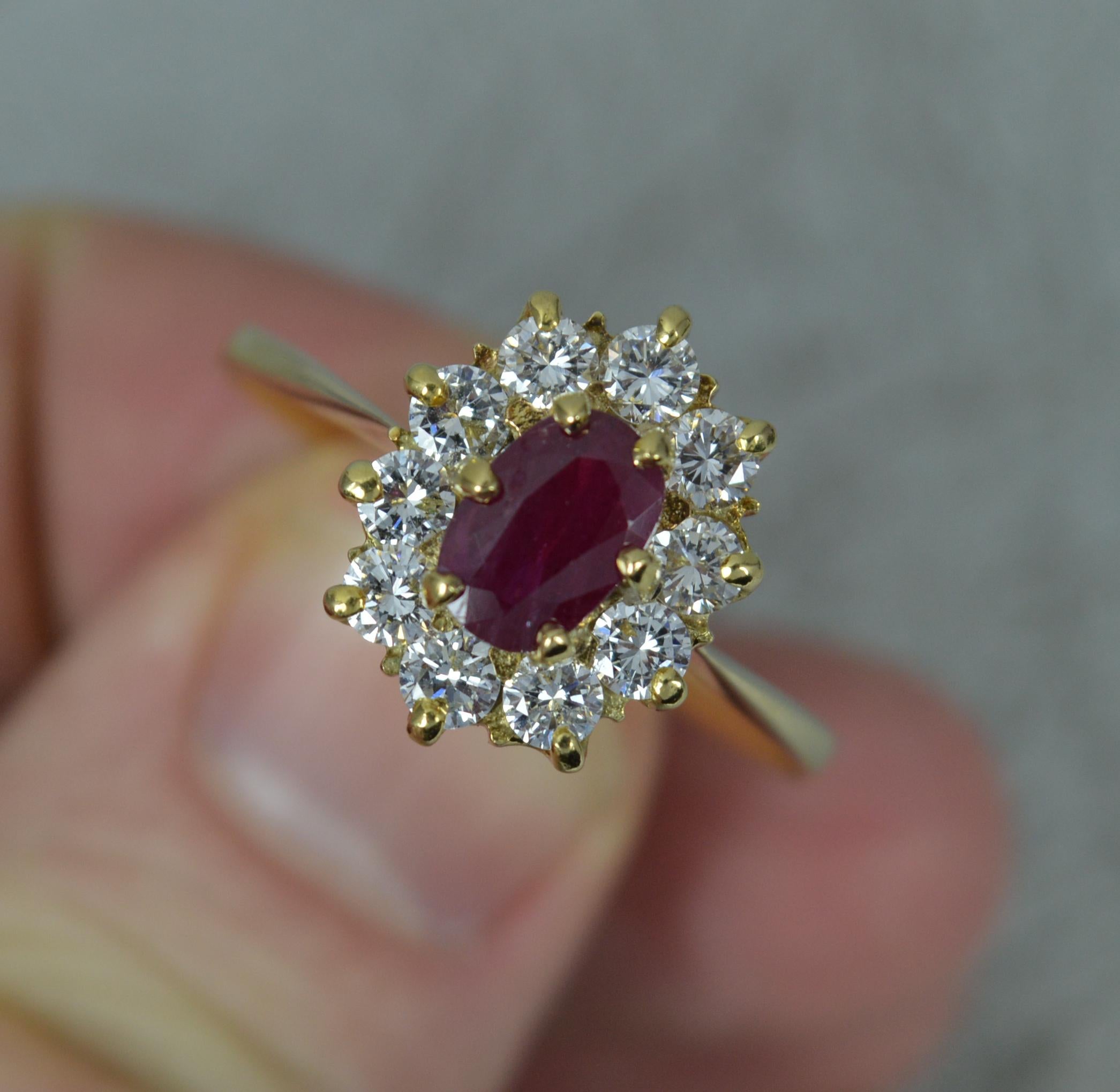 Classic Ruby and 0.85 Carat Diamond 18ct Gold Cluster Ring 2