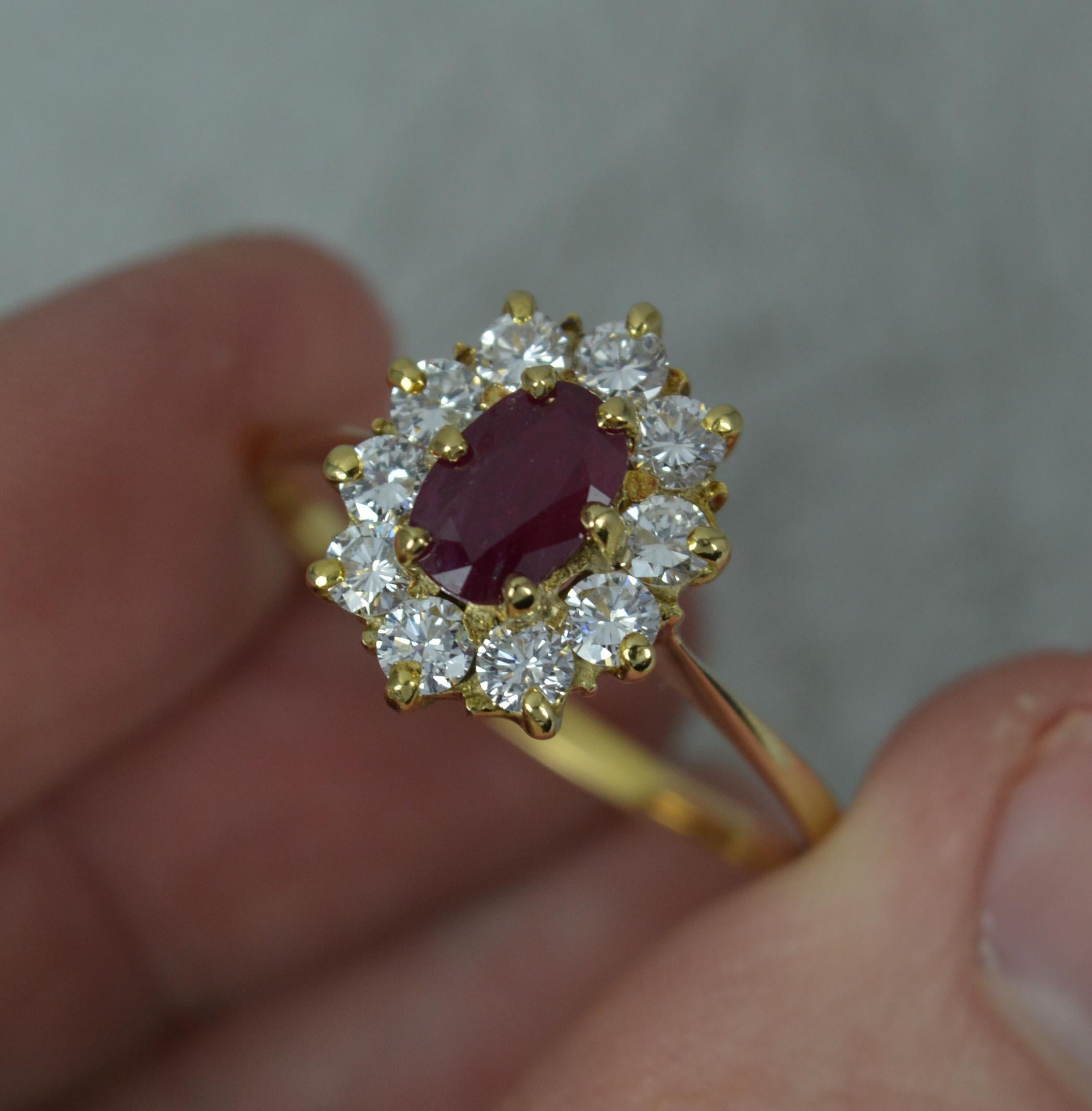 Classic Ruby and 0.85 Carat Diamond 18ct Gold Cluster Ring 3