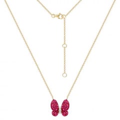 Classic Ruby Butterfly  Diamond Yellow 18K Gold Necklace for Her