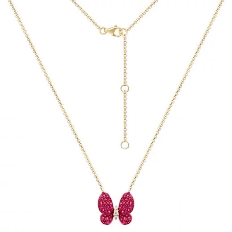 Mariposa Rubí Clásica  Collar de oro amarillo de 18 quilates con diamantes para ella Corte cojín antiguo en venta