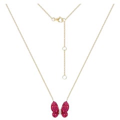 Classic Ruby Butterfly  Diamond Yellow 18K Gold Necklace for Her
