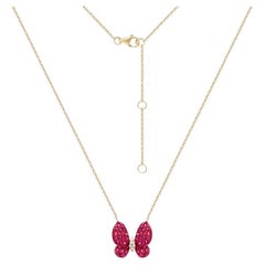 Classic Rubinrot Schmetterling  Diamant-Gelb 18K Gold Halskette für Sie