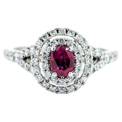 Classic Ruby & Diamond Double Halo Ring in White Gold