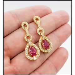 Classic Ruby & Diamond Drop Earrings in 14k Yellow Gold