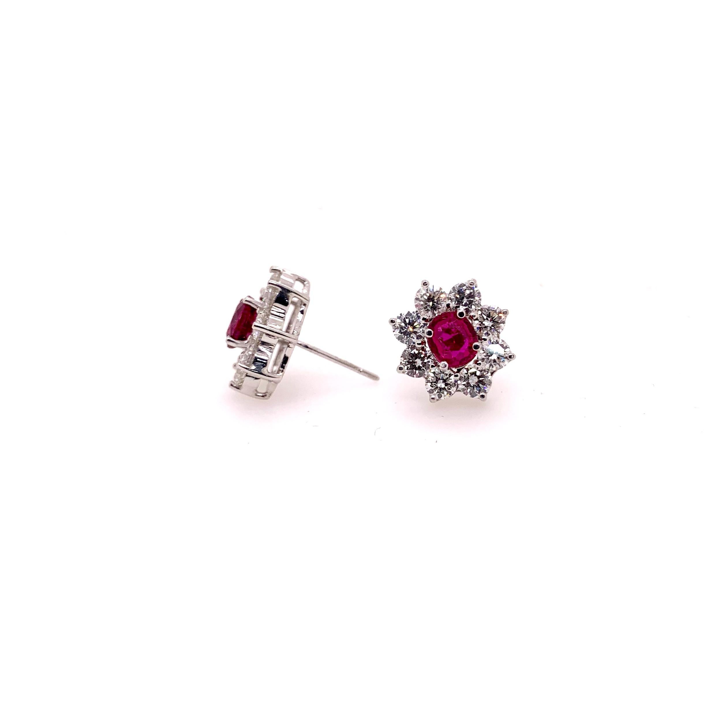Contemporary Classic Ruby Diamond Stud Earrings For Sale