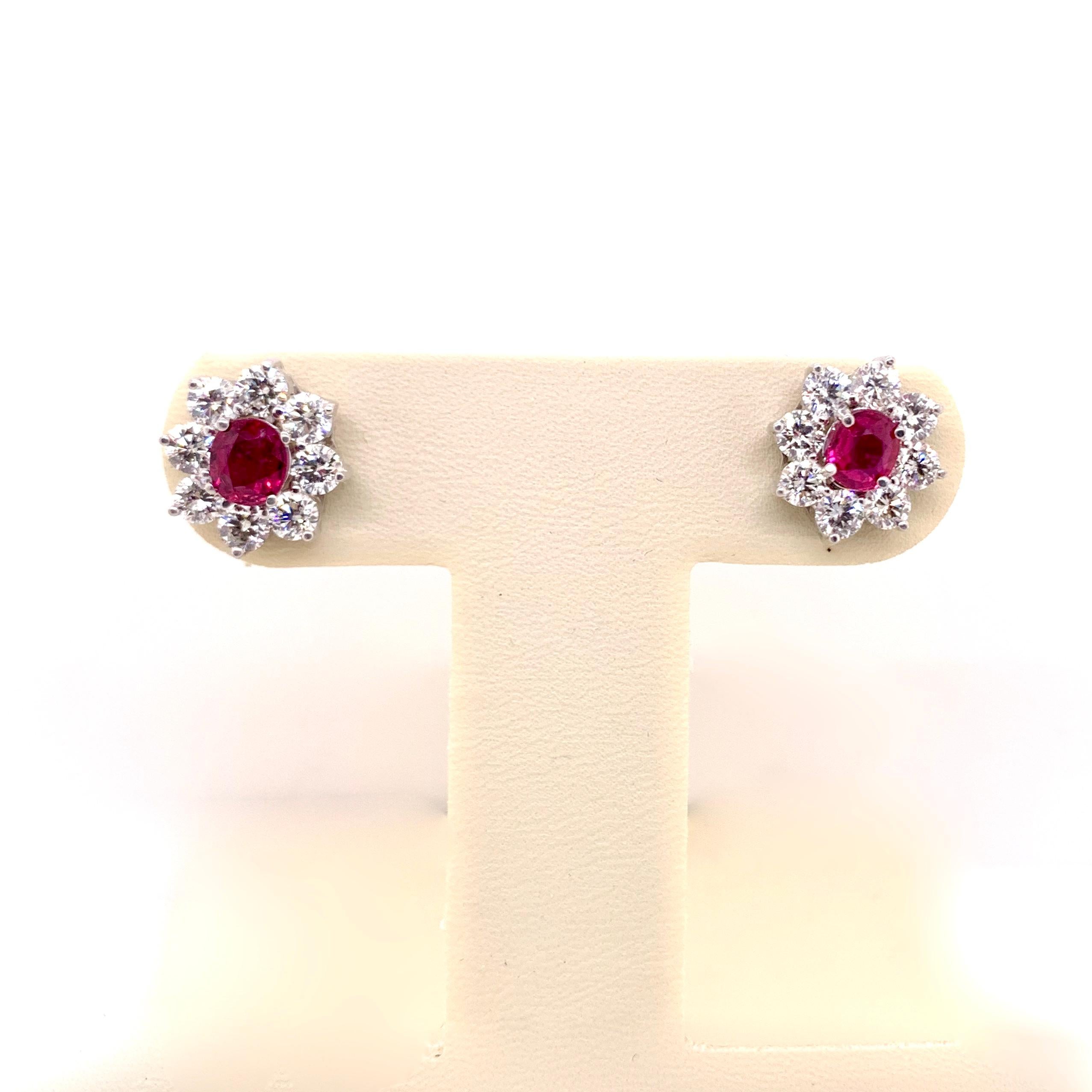 Classic Ruby Diamond Stud Earrings In New Condition For Sale In Carrollton, TX