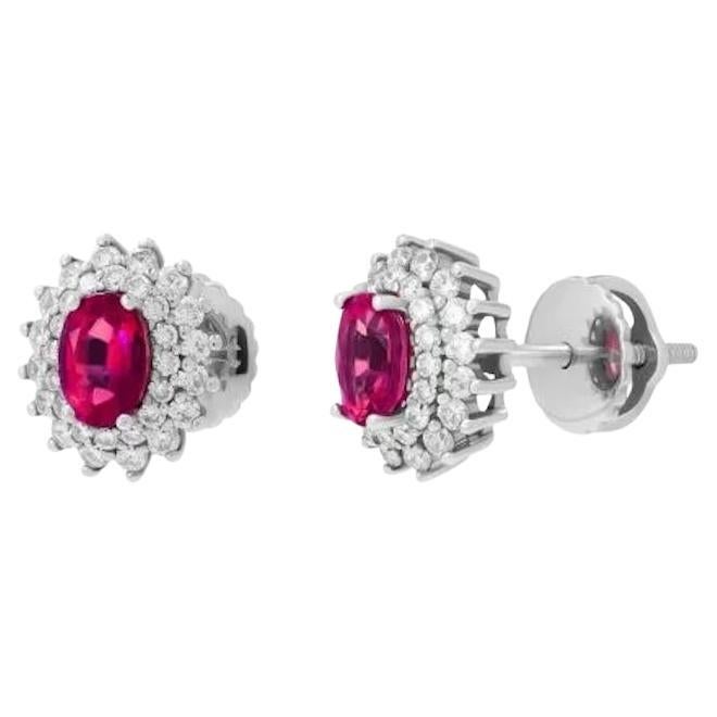 Classic Ruby Diamond White 14k Gold Earrings  for Her For Sale