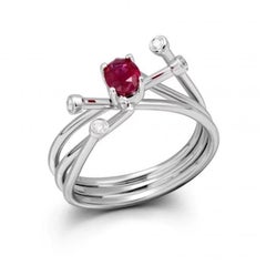 Anello classico in oro bianco 18 carati con diamante e rubino  per Lei