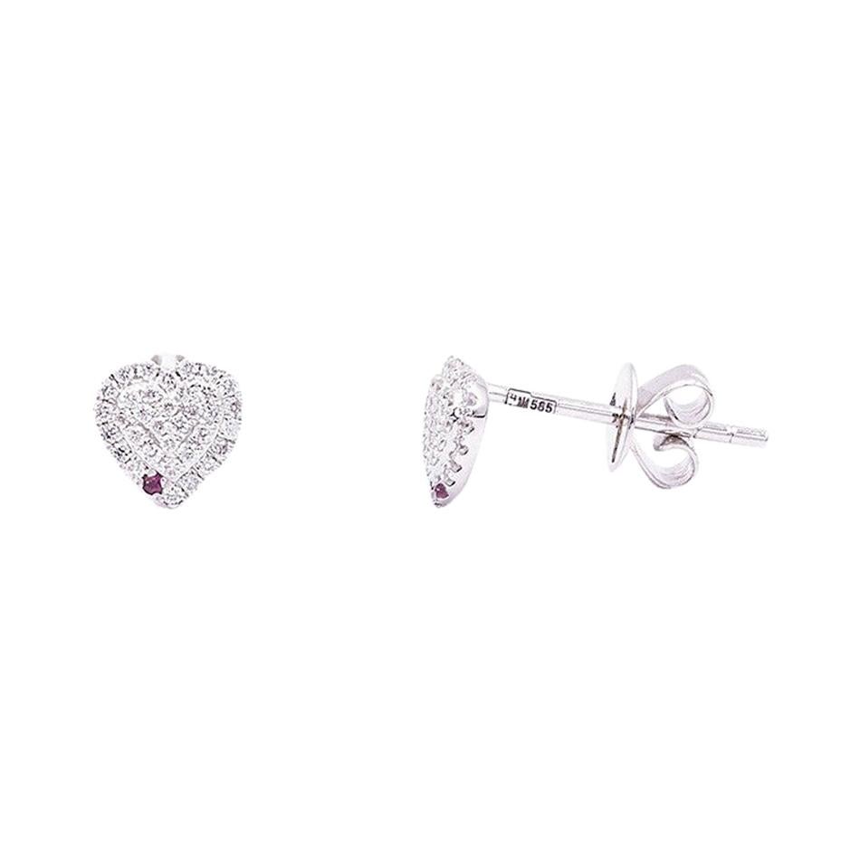 Classic Ruby Diamond White Gold Stud Earrings For Sale