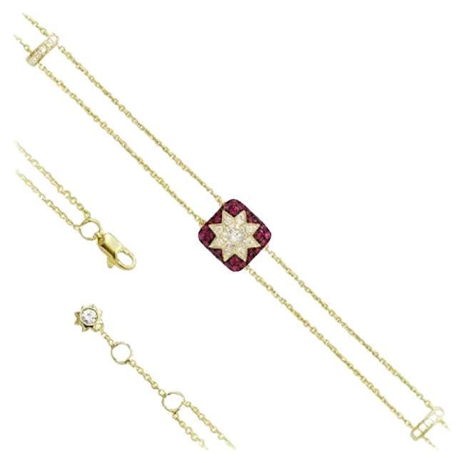 Classic Ruby Diamond Yellow 14k Gold Bracelet Lever-Back  for Her For Sale