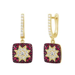 Classic Ruby Diamond Yellow 14k Gold Earrings Lever-Back  for Her