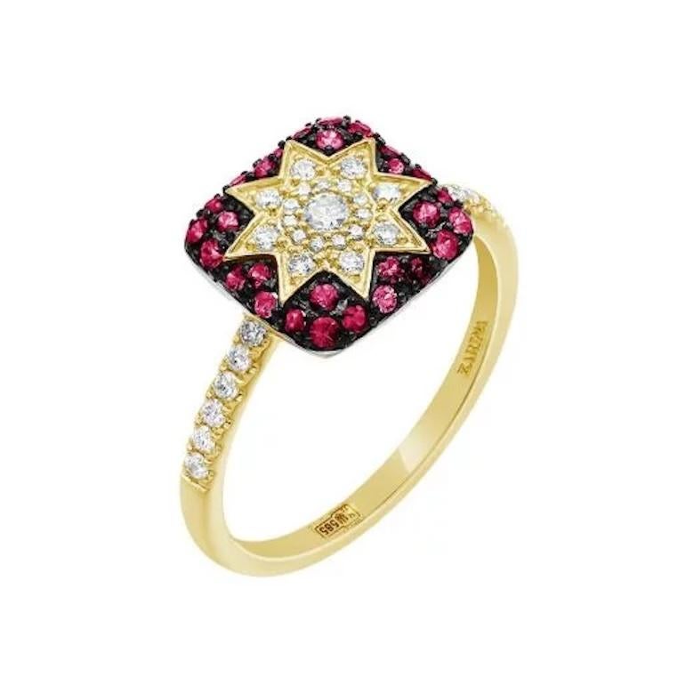 Modern Classic Ruby Diamond Yellow 14k Gold Earrings Lever-Back  for Her For Sale