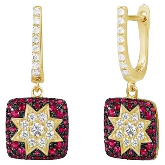 Classic Ruby Diamond Yellow 14k Gold Earrings Lever-Back  for Her For Sale