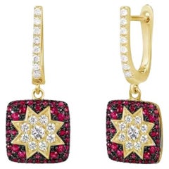 Classic Ruby Diamond Yellow 14k Gold Earrings Lever-Back  for Her