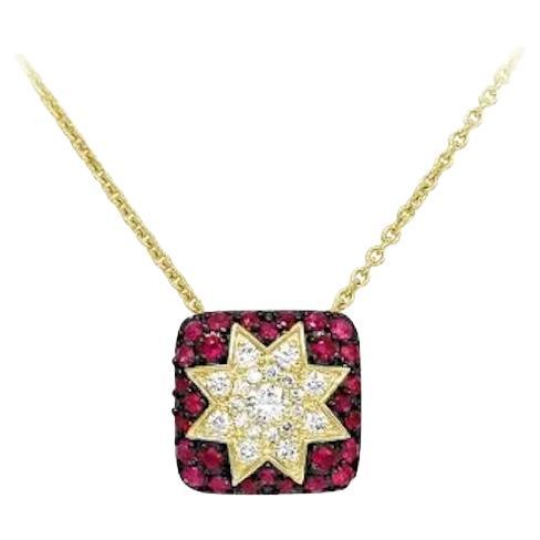 Classic Ruby Diamond Yellow 14k Gold Necklace  for Her For Sale
