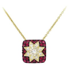 Collier classique rubis diamant jaune en or 14k  pour elle