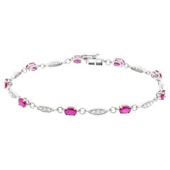 Vintage Classic Ruby Oval Cut and Diamond 10K White Gold Bracelet