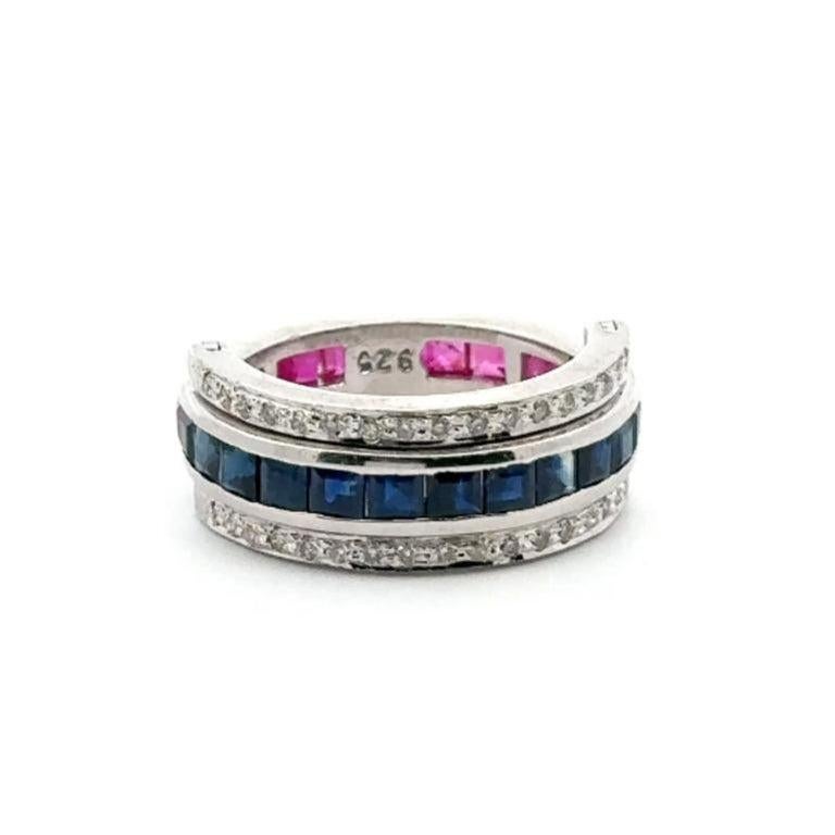 For Sale:  Classic Ruby Sapphire and Diamond Magic Ring for Her 925 Sterling Silver 5
