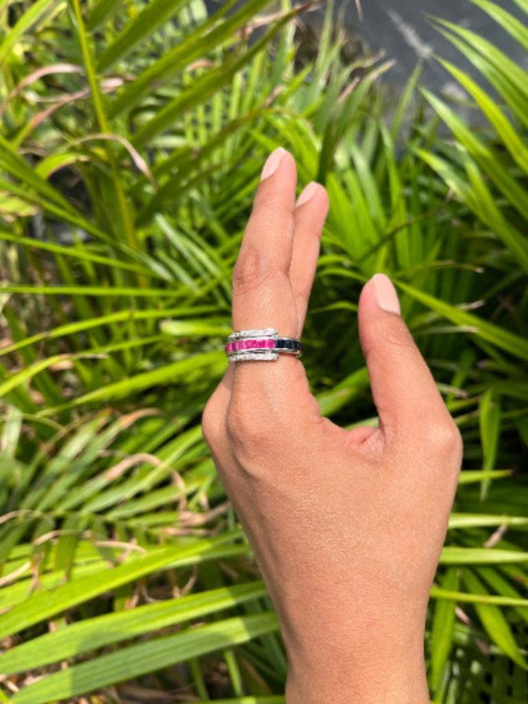 For Sale:  Classic Ruby Sapphire and Diamond Magic Ring for Her 925 Sterling Silver 8