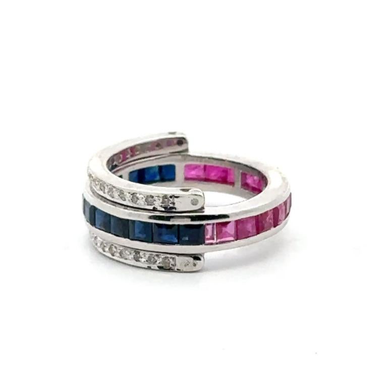 For Sale:  Classic Ruby, Sapphire and Diamond Magic Ring For Women 925 Sterling Silver 10