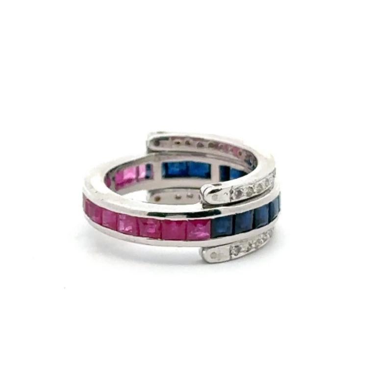 For Sale:  Classic Ruby, Sapphire and Diamond Magic Ring For Women 925 Sterling Silver 3