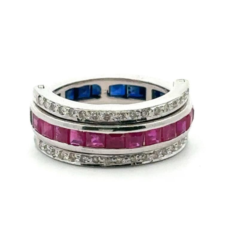 For Sale:  Classic Ruby, Sapphire and Diamond Magic Ring For Women 925 Sterling Silver 4