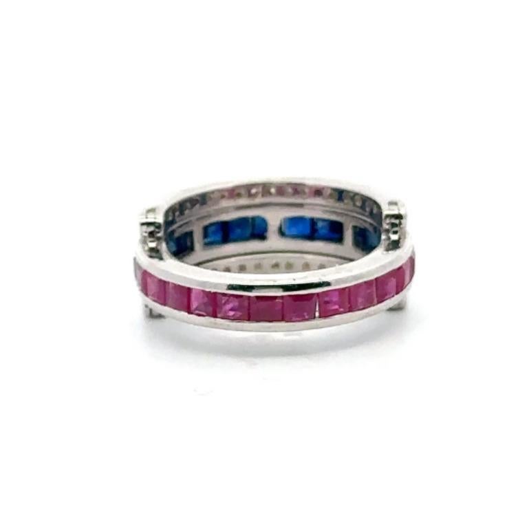 For Sale:  Classic Ruby, Sapphire and Diamond Magic Ring For Women 925 Sterling Silver 8