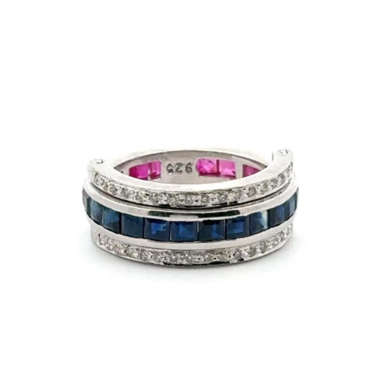 For Sale:  Classic Ruby, Sapphire and Diamond Magic Ring For Women 925 Sterling Silver 9