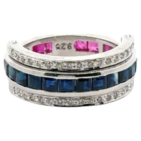 For Sale:  Classic Ruby, Sapphire and Diamond Magic Ring For Women 925 Sterling Silver