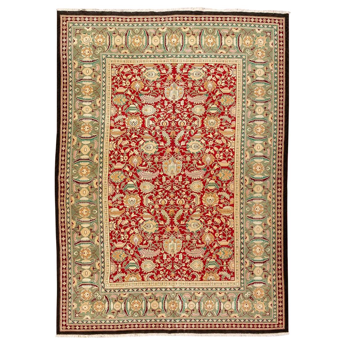 Klassischer klassischer Teppich Agra aus Palmen und ineinander verschlungenen Blumen aus Wolle, handgefertigt