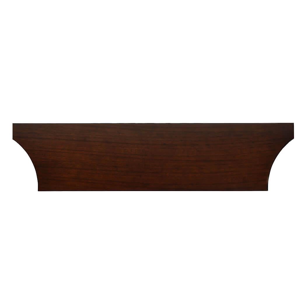 Classic rustic walnut stained console table with a shaped top with incurved ends, on square tapered legs with a long frieze drawer and shelf stretcher base.

Dimensions: 60
