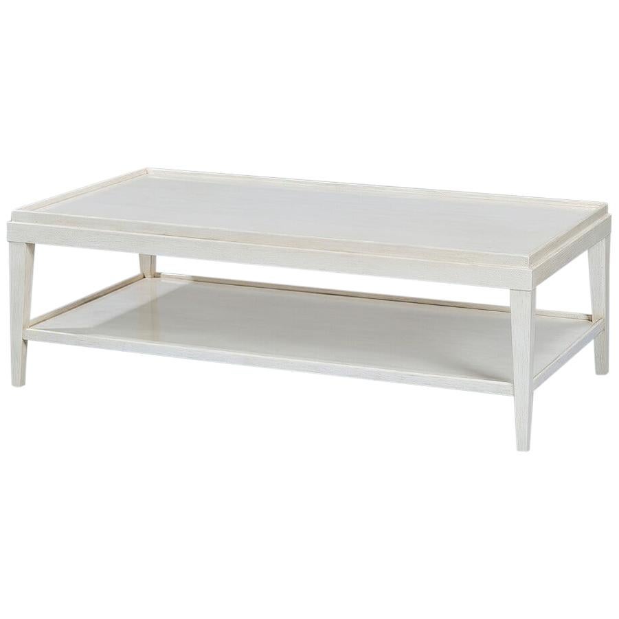 Classic Rustic Rectangular Coffee Table, White Lacquer For Sale