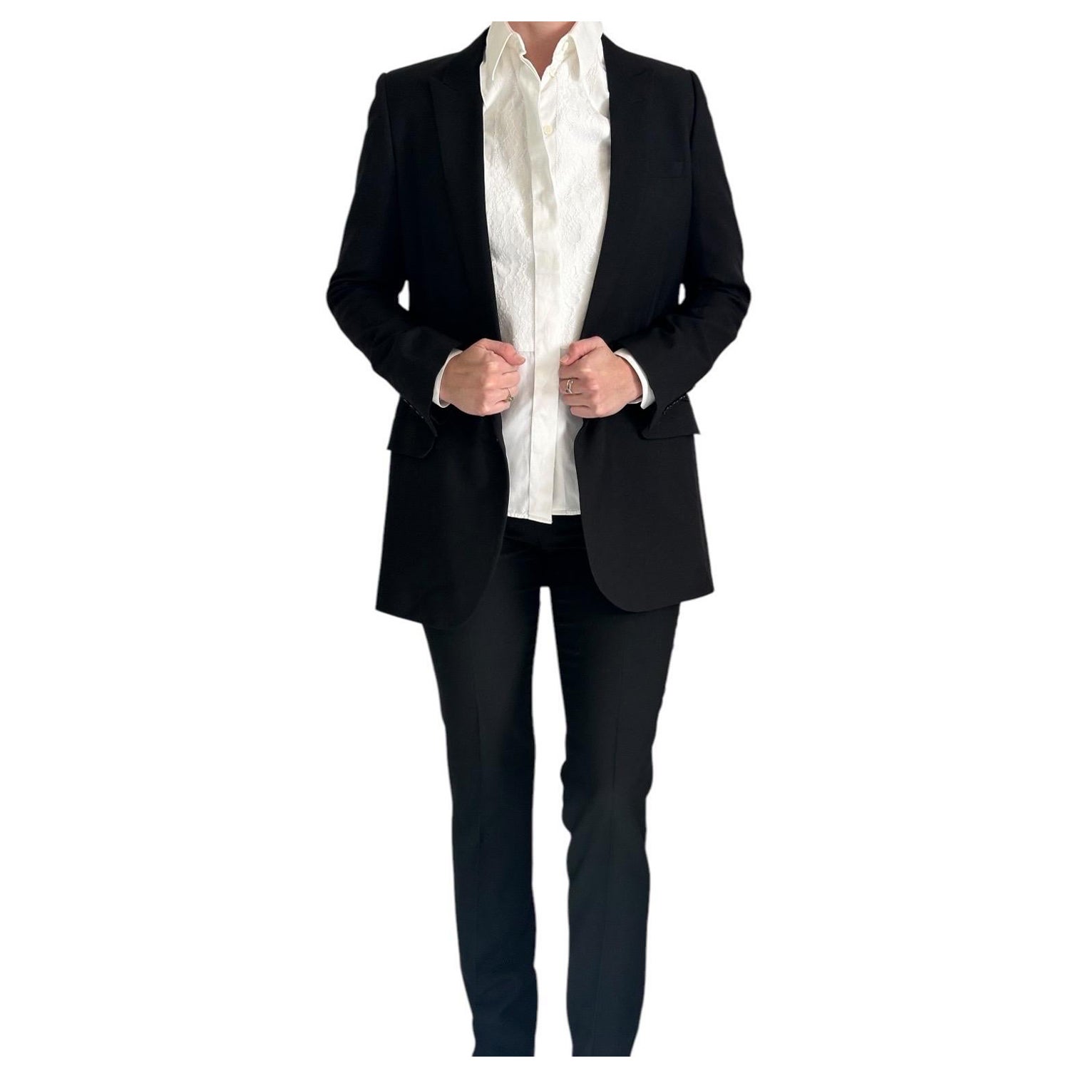 Pre-owned Saint Laurent Classic Paris Single-breasted Grain De Poudre 2-piece Suit Fr 36 In Black