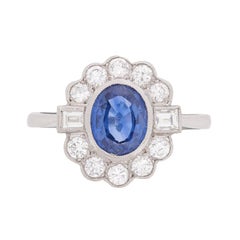 Classic Sapphire and Diamond Halo Ring, circa 1950s