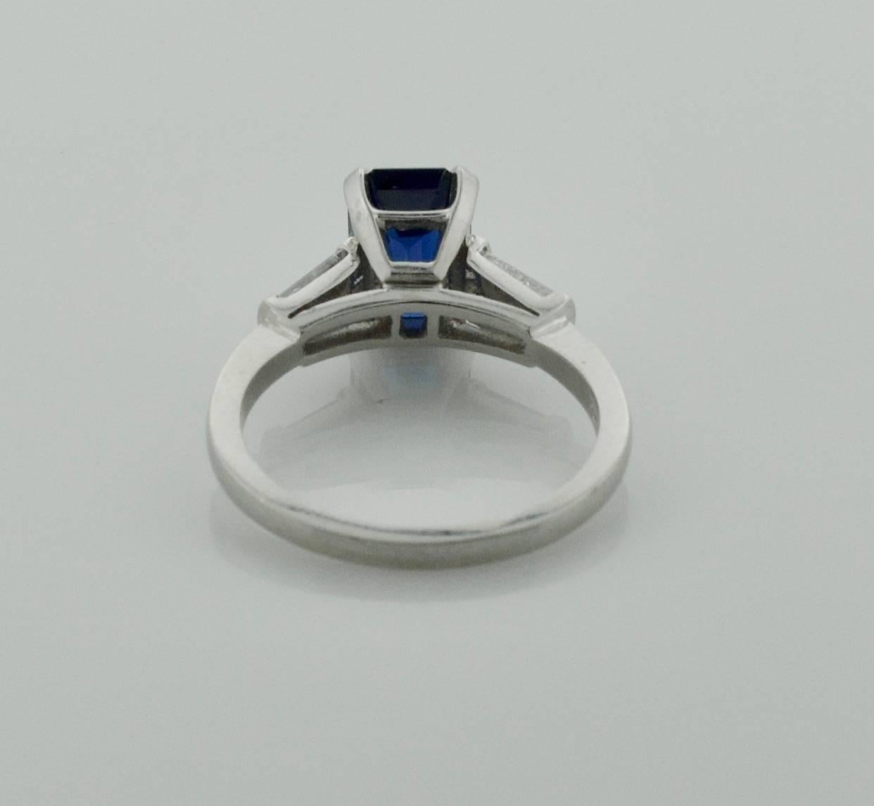 Emerald Cut Classic Sapphire and Diamond Ring in Platinum For Sale