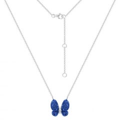 Classic Sapphire Butterfly  Diamond White 18K Gold Necklace for Her