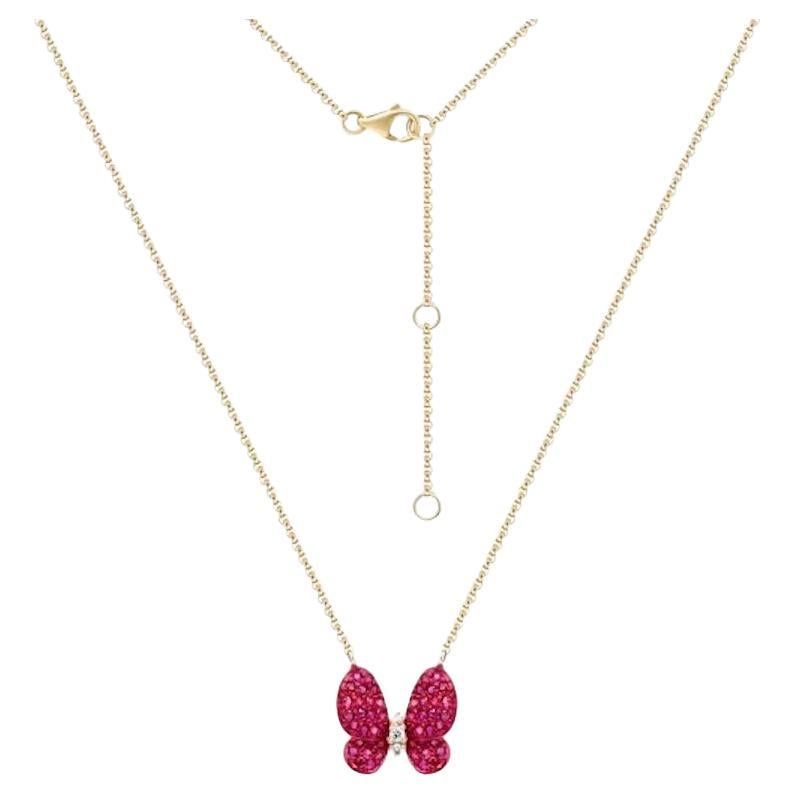 Modern Classic Sapphire Butterfly  Diamond White 18K Gold Necklace for Her For Sale